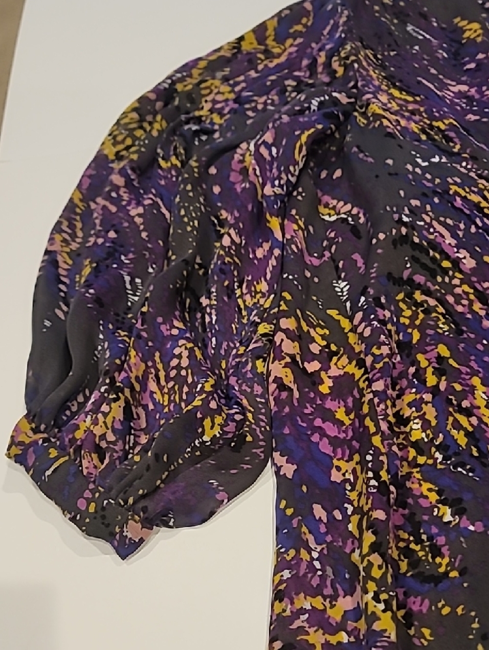 Parker Victorian Sheer Blouse Purple, Yellow and Black Abstract Print - Picture 6 of 10